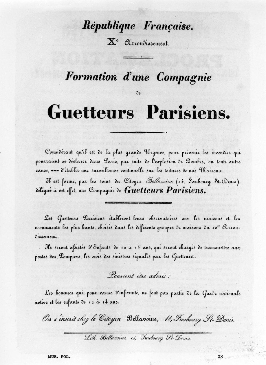 Guetteurs Parisiens, fra franske politiske plakater fra Paris-kommunen, mai 1871 av Unbekannt
