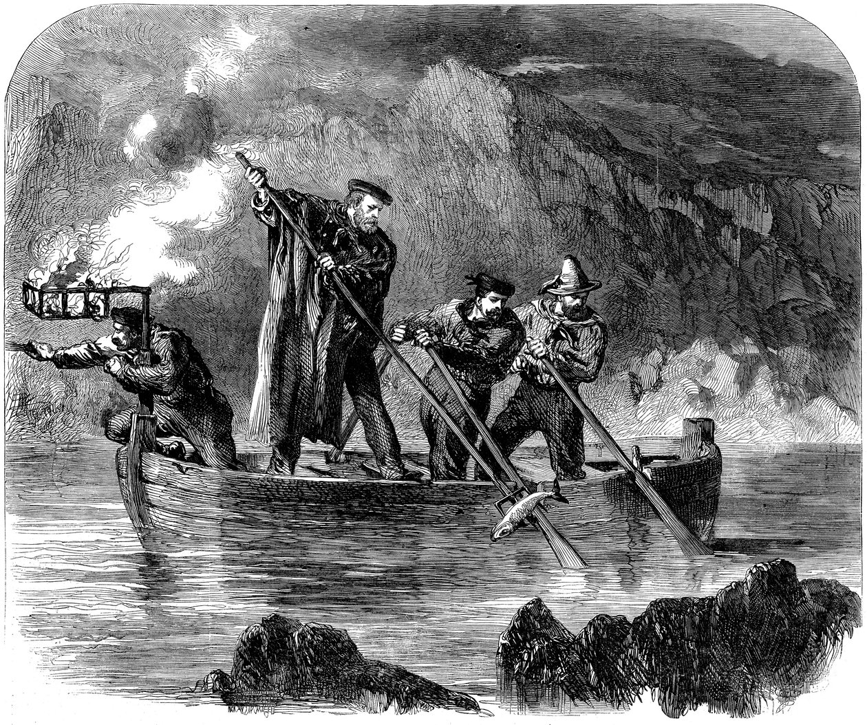 Giuseppe Garibaldi spyd fisk om natten utenfor Caprera, 1860-61 av Unbekannt