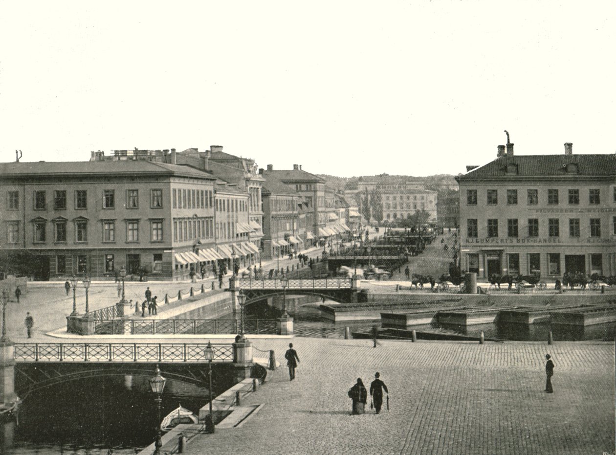 Gustav Adolfs torg og Ostra Hamngatan, Gøteborg, Sverige, 1895. av Unbekannt