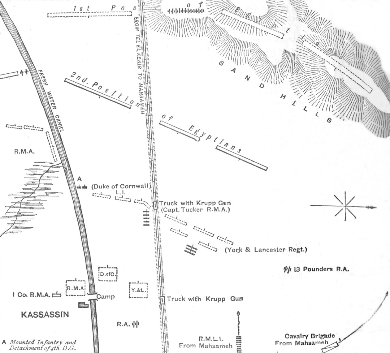 Håndskisse av handlingen ved Kassassin, 28. august 1882, 1882 av Unbekannt