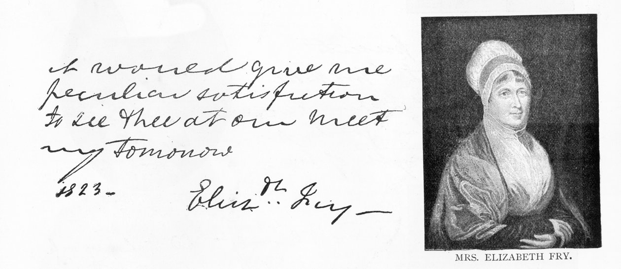 Håndskrift og signatur til Elizabeth Fry av Unbekannt