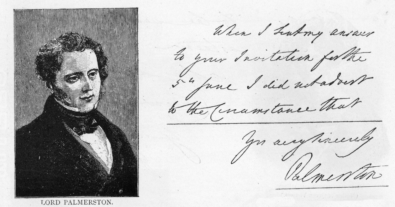 Håndskrift og signatur av Henry John Temple, 3. Viscount Palmerston (penn og blekk på papir) av Unbekannt