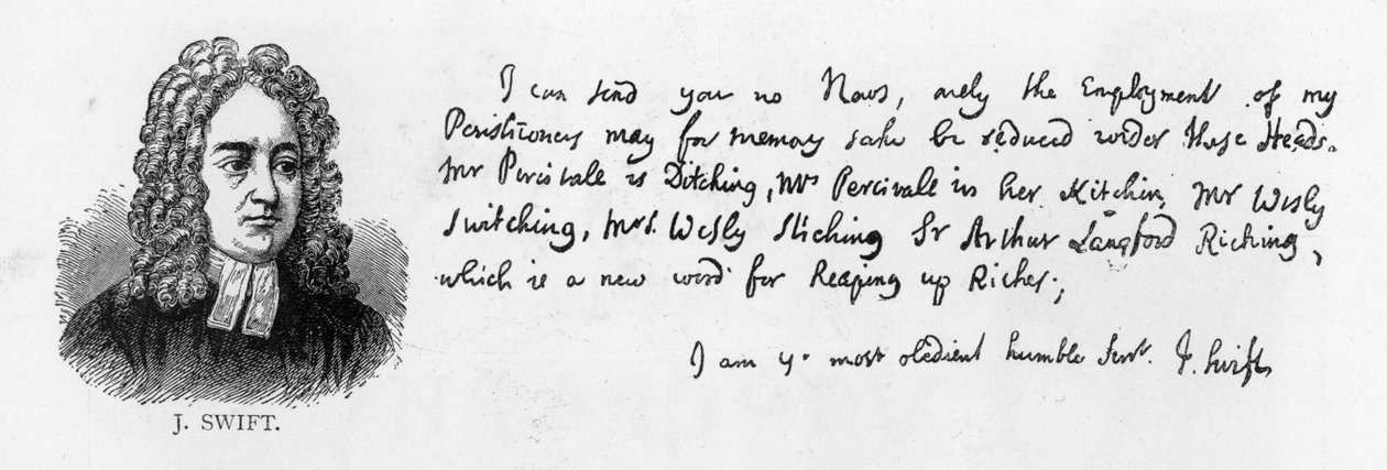 Håndskrift og signatur av Jonathan Swift, 17. april av Unbekannt