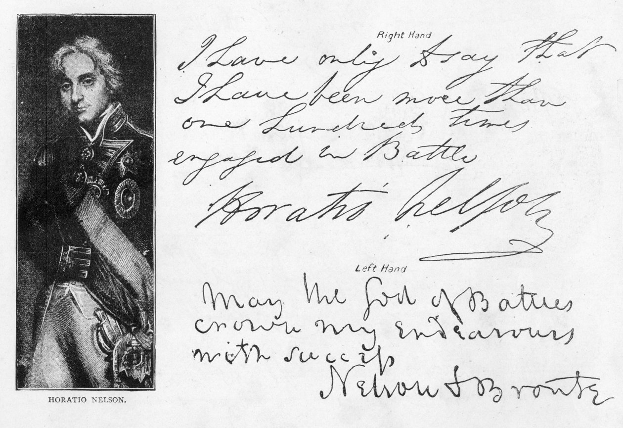 Håndskrift og signaturer til Lord Nelson før og etter tapet av høyre arm, inkludert hans siste brev før slaget ved Trafalgar, skrevet fra HMS 'Victory' til Lady Hamilton av Unbekannt
