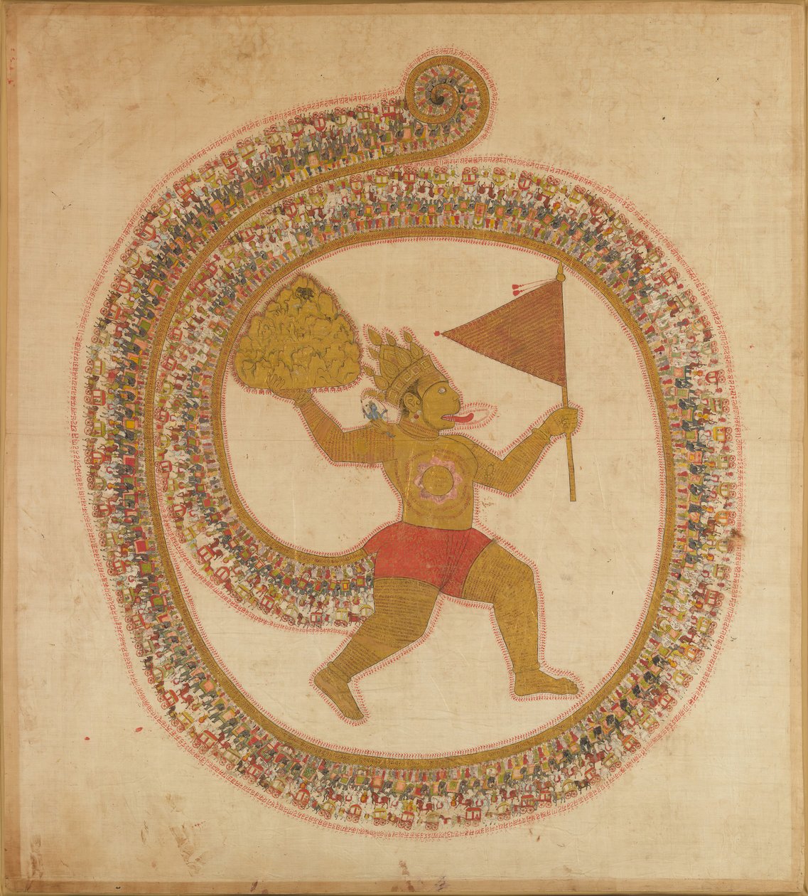 Hanuman som bærer fjelltoppen med medisinske urter, ca. 1800. av Unbekannt
