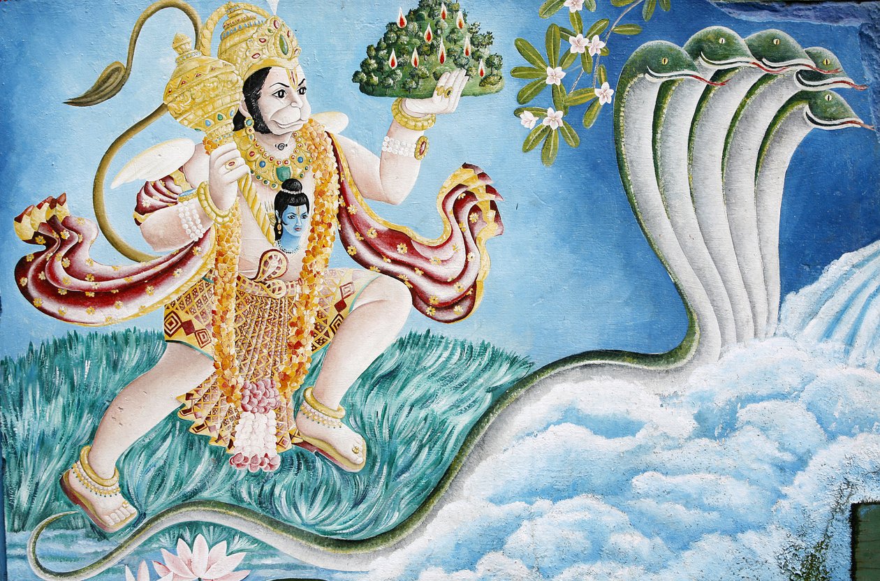 Hanuman apekud. Pashupatinah, Katmandu, Nepal av Unbekannt