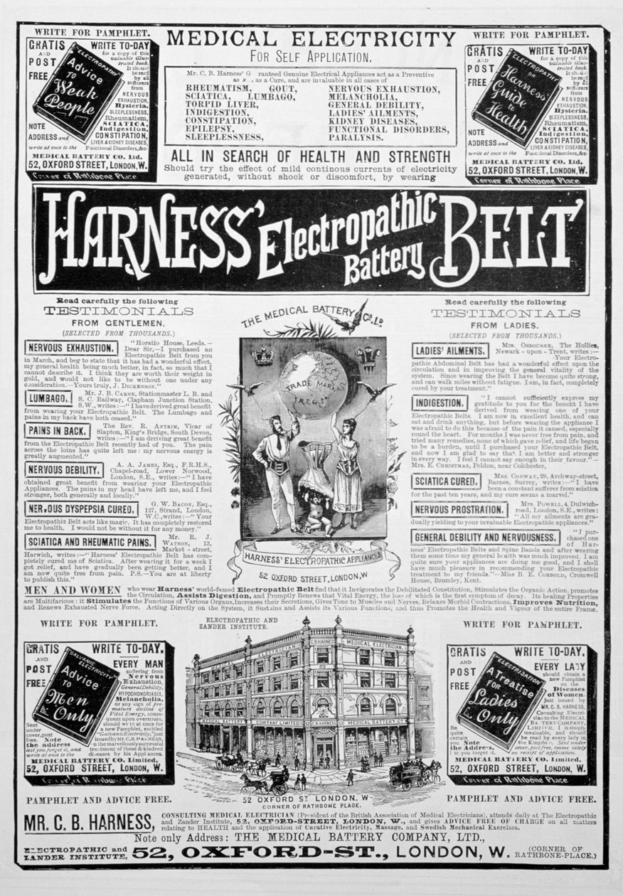 Seleelektropatisk batteribelte-annonse, 1893 av Unbekannt