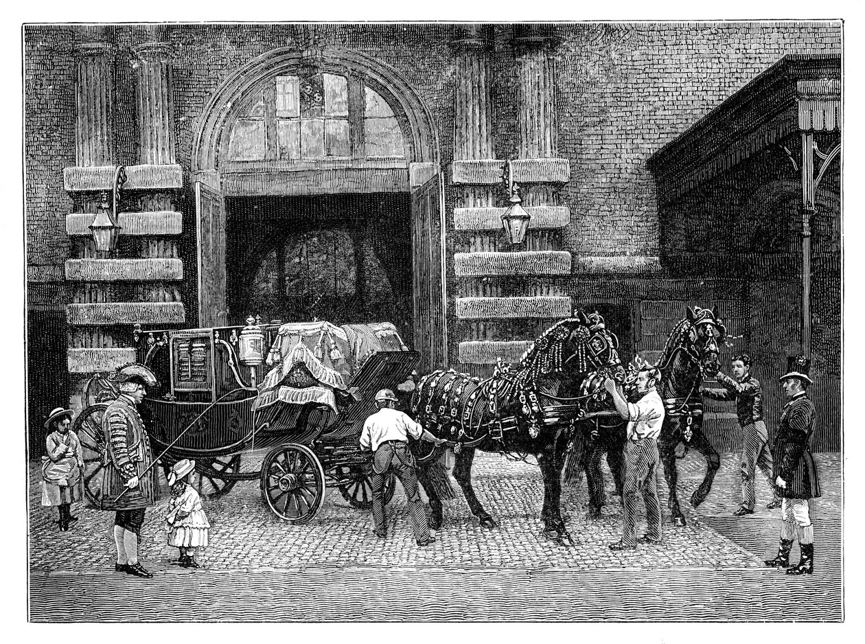 Utnytter de svarte hestene ved Royal Mews, Buckingham Palace, London, c1888 av Unbekannt