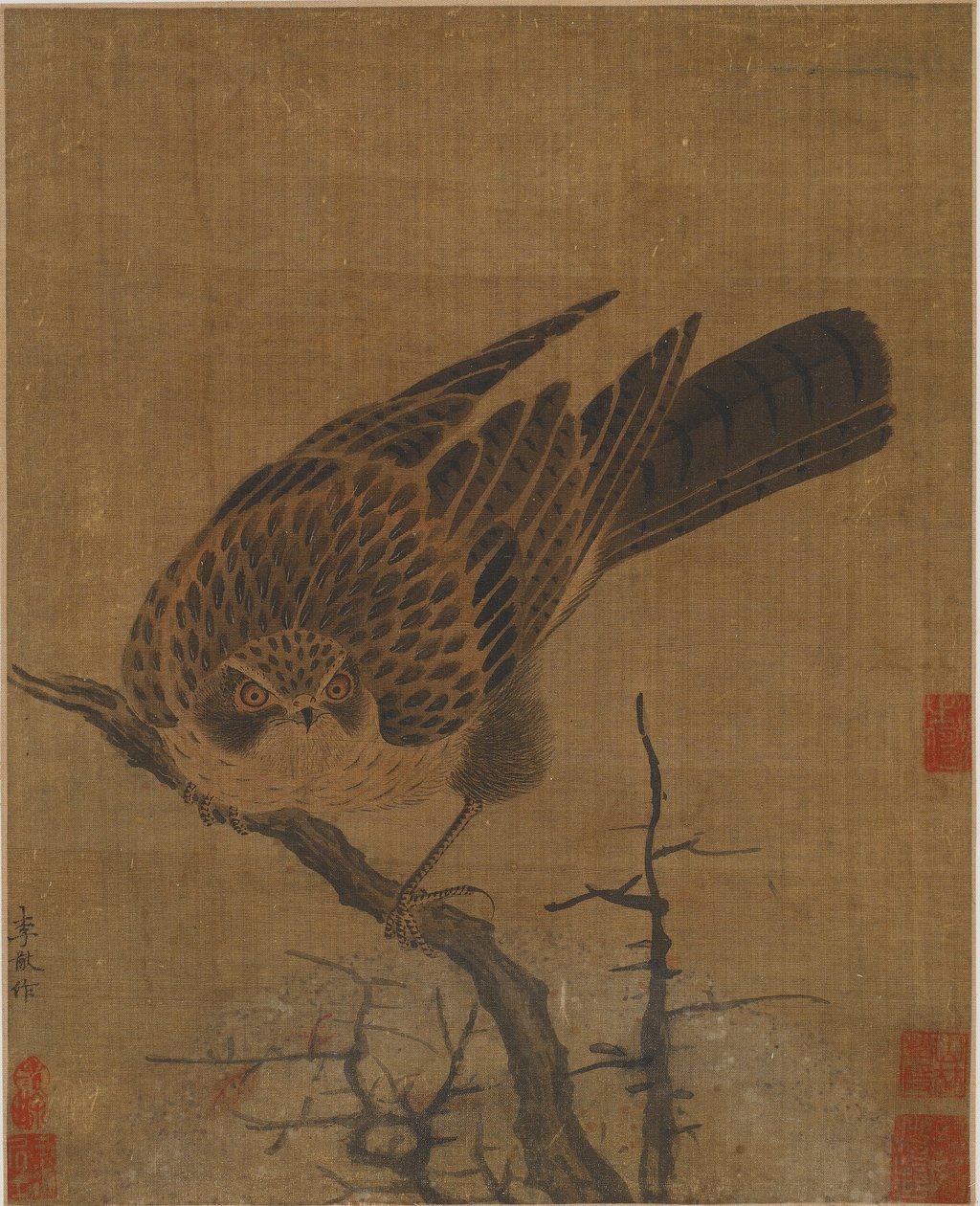 Hawk på en bladløs gren, muligens Yuan-dynastiet, 1279-1368. av Unbekannt