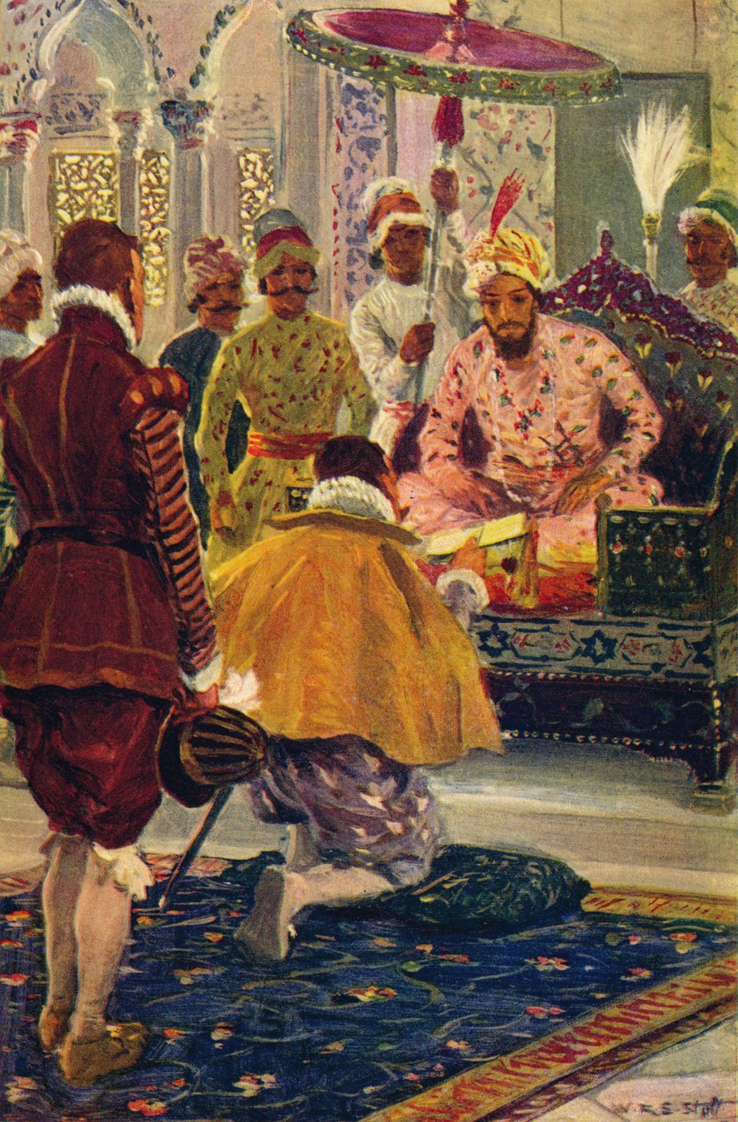 Hawkins presenterer King Jamess brev til den store mogulen, 1608 c1912 av Unbekannt