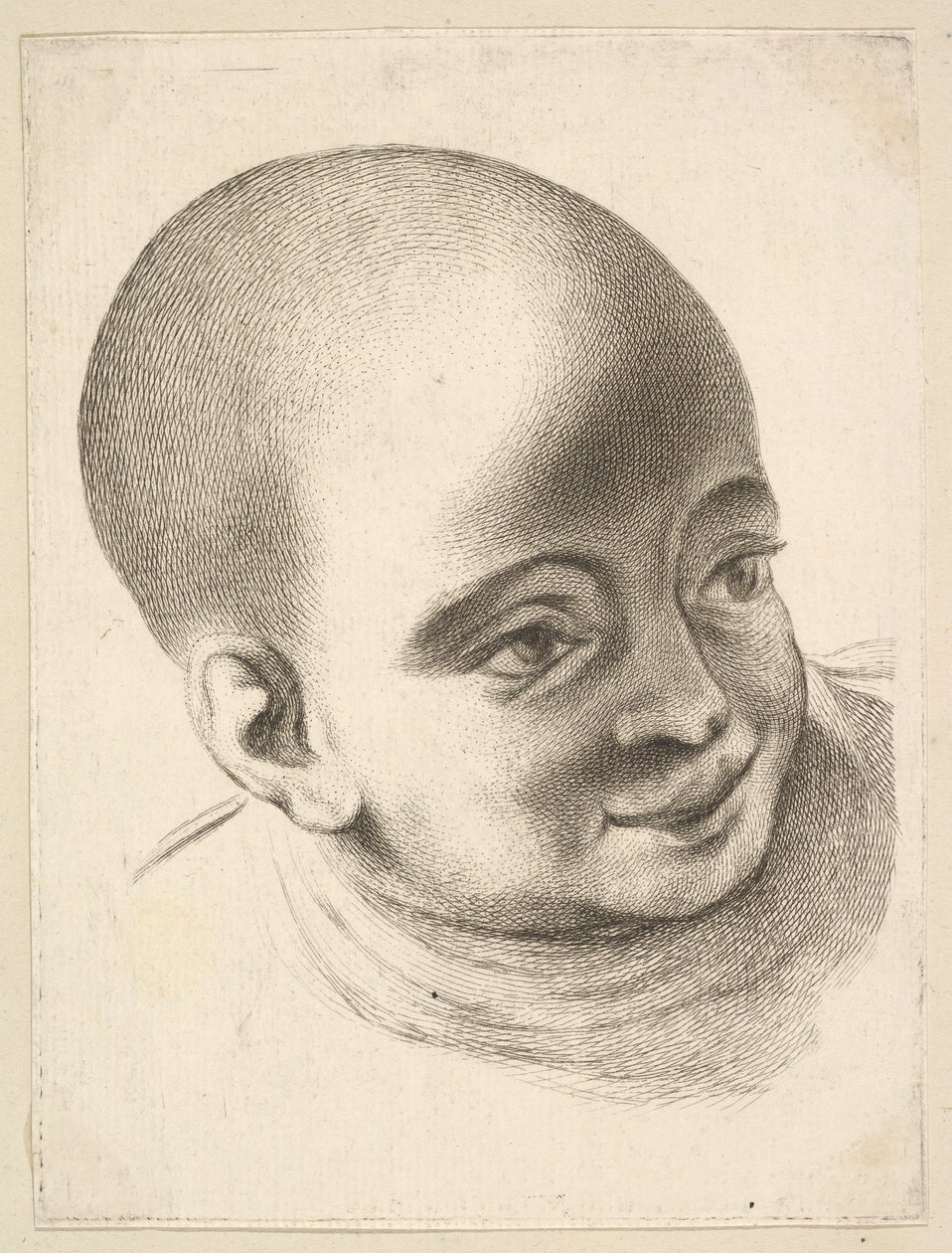 Head of a Child, fra Livre de Têtes Gravées dapres F. Boucher et Autres Book of..., 1700-tallet. av Unbekannt