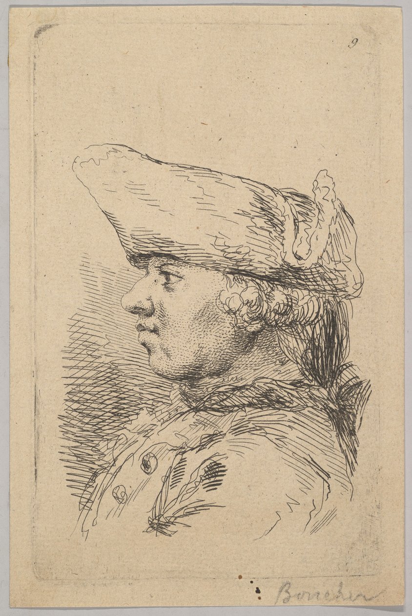 Hodet til en mann i profil iført en tricorne, 1700-tallet. av Unbekannt