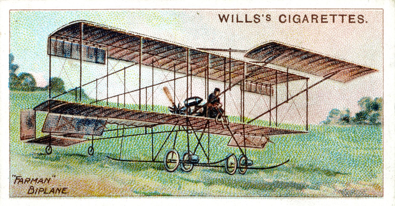 Henri Farman i Farman-biplanet, fransk flyger og flykonstruktør, c1909 av Unbekannt