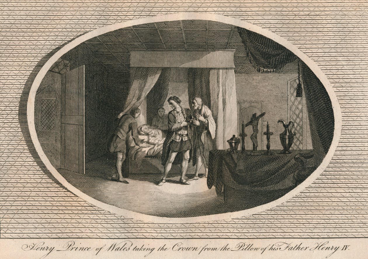 Henry, prins av Wales tar kronen fra puten til sin far Henry IV, 1413 1793 av Unbekannt