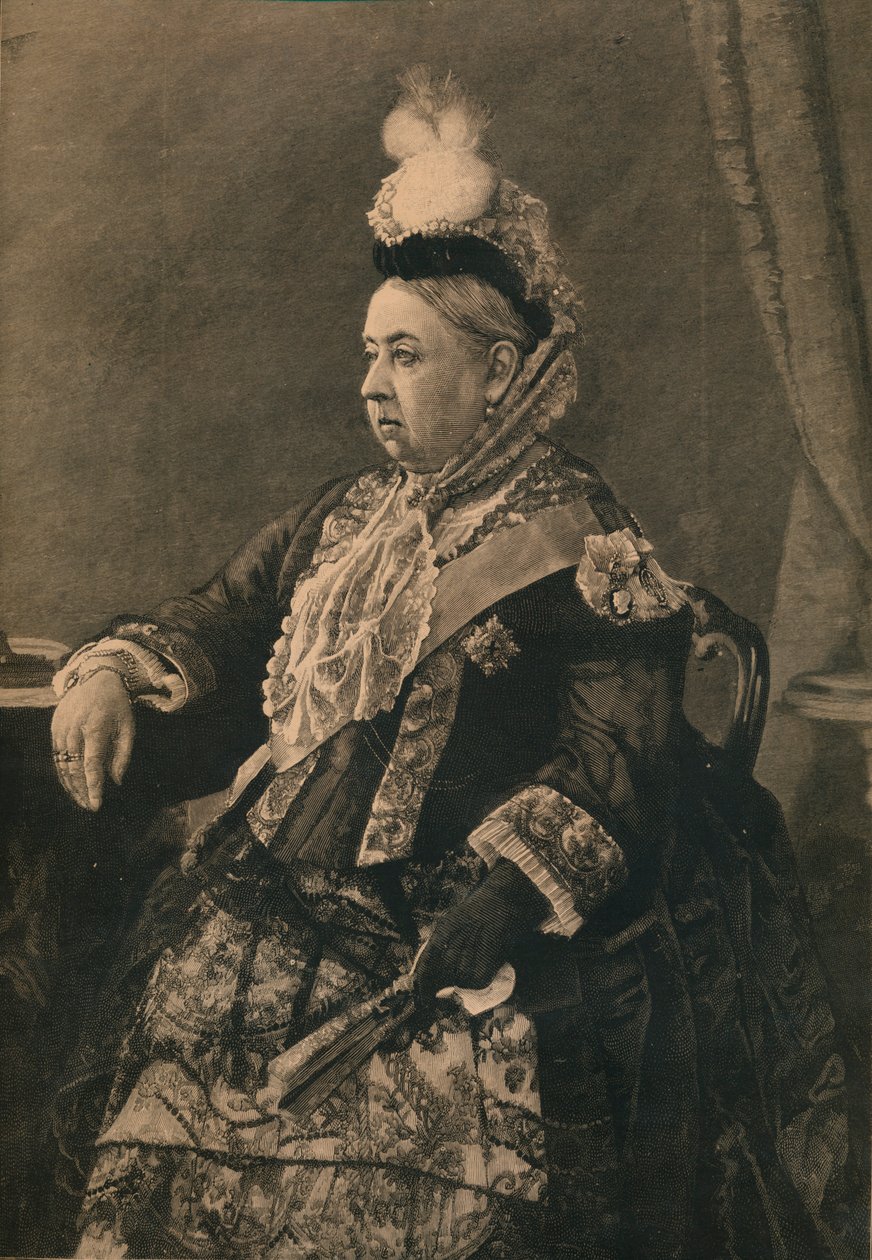 Hennes Majestet Dronningen i kjolen som ble båret ved jubileumsmarkeringen i Westminster Abbey, 1887 av Unbekannt