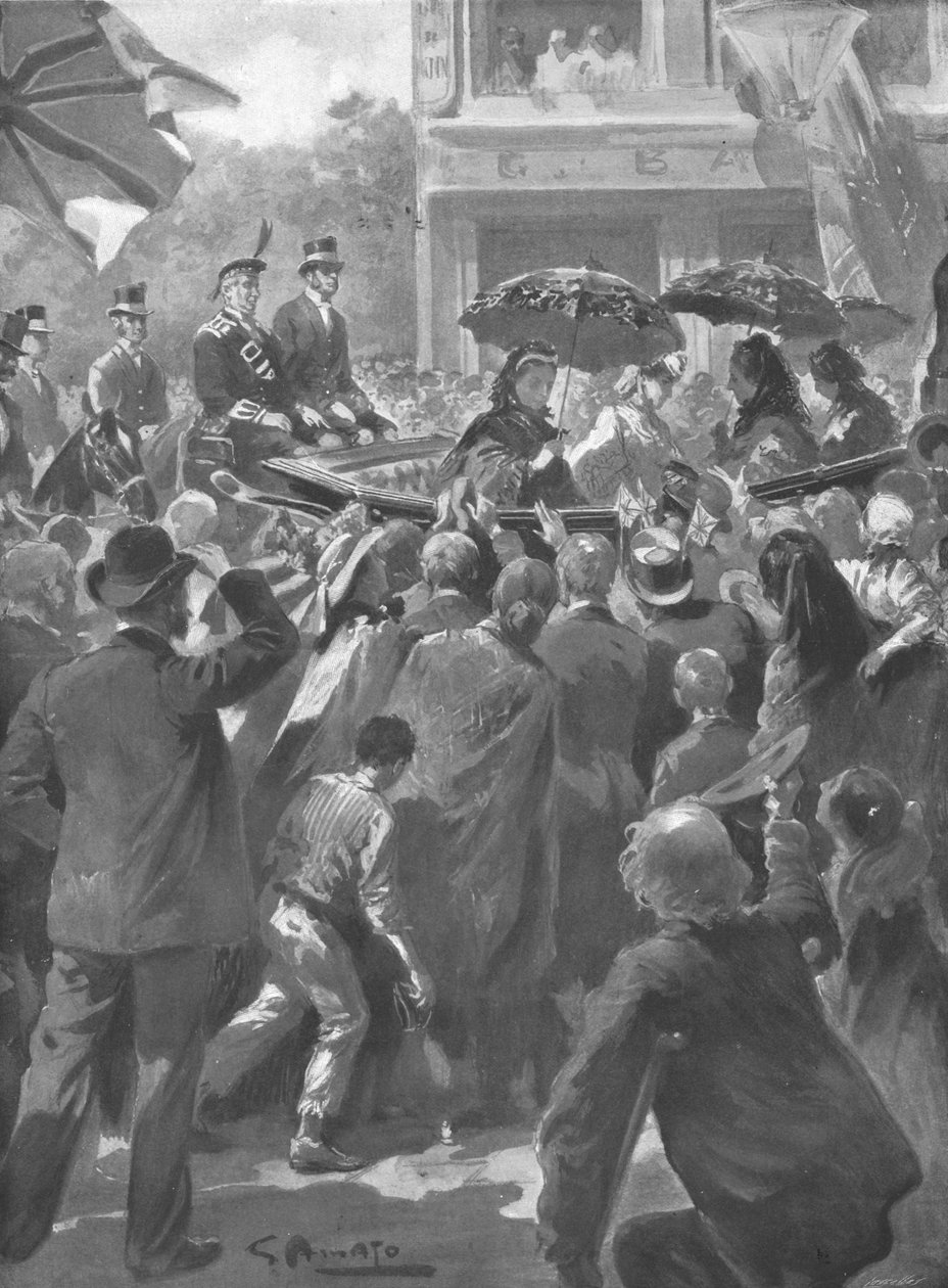 ...Hennes Majestets besøk til East End i London, 2. april 1873, 1901. av Unbekannt