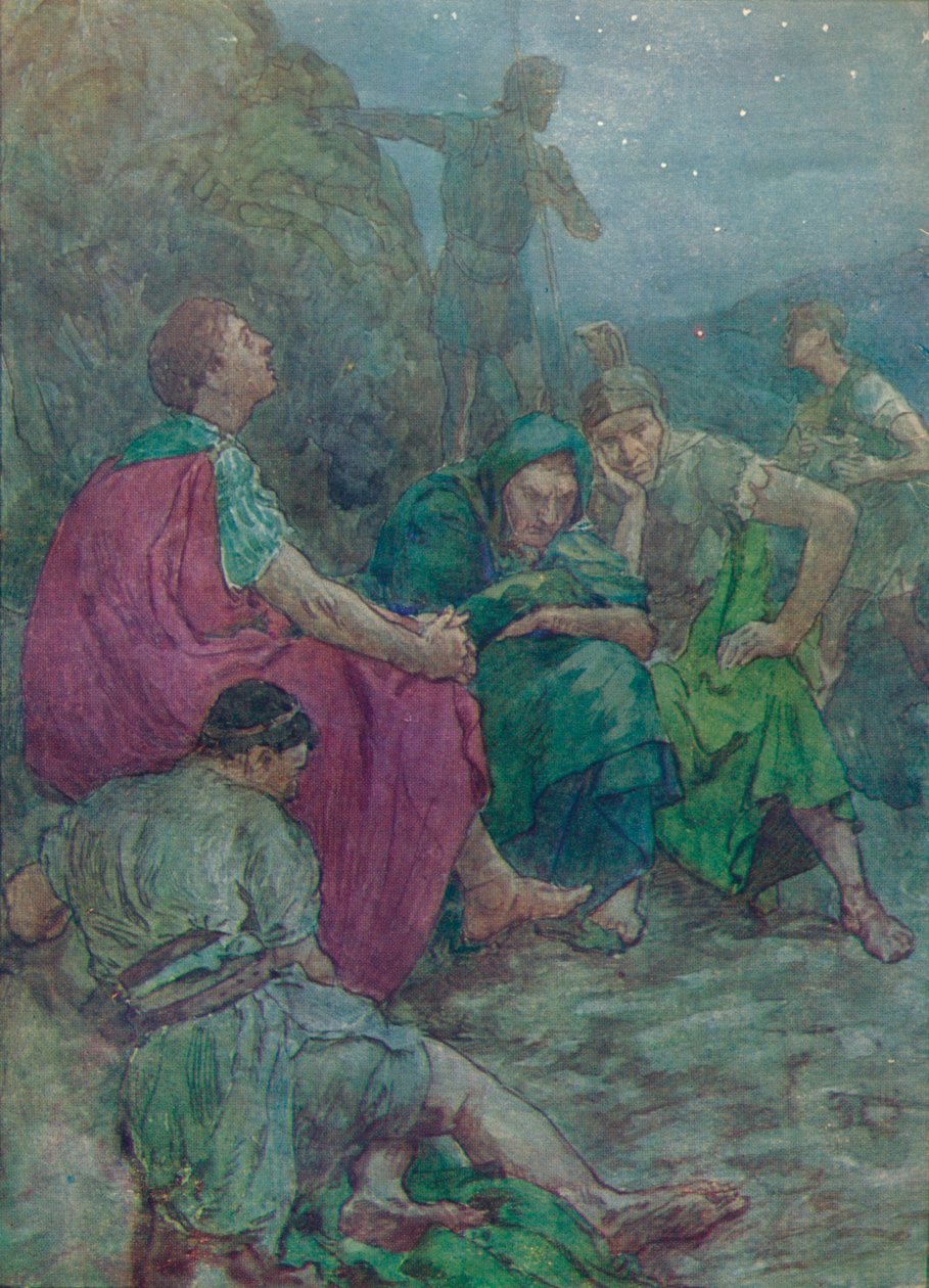 Her, i ly av bratte klipper, satte han seg ned for å hvile, c1912 1912 av Unbekannt