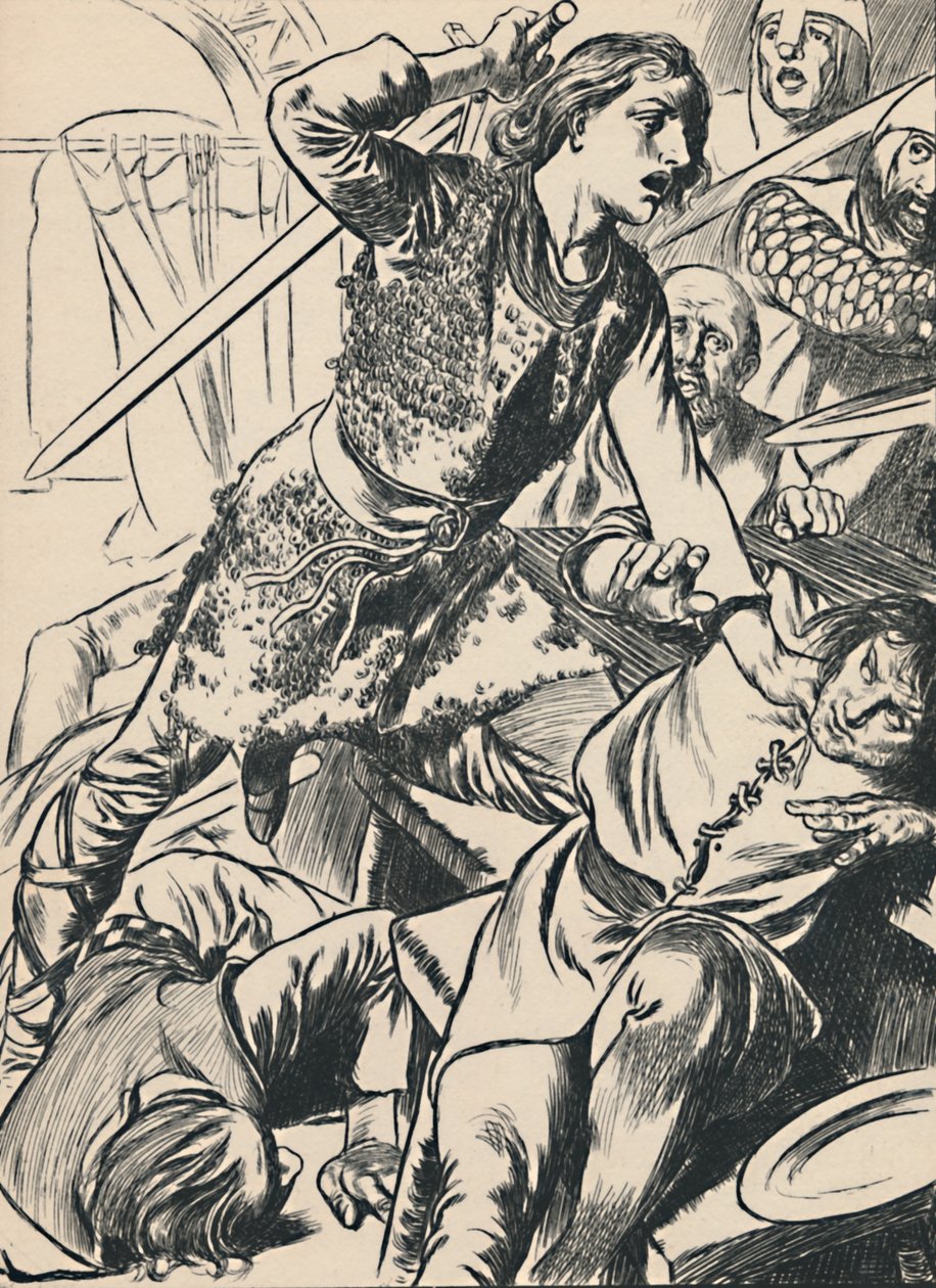 Hereward og hans menn angriper normannerne, c1907 av Unbekannt