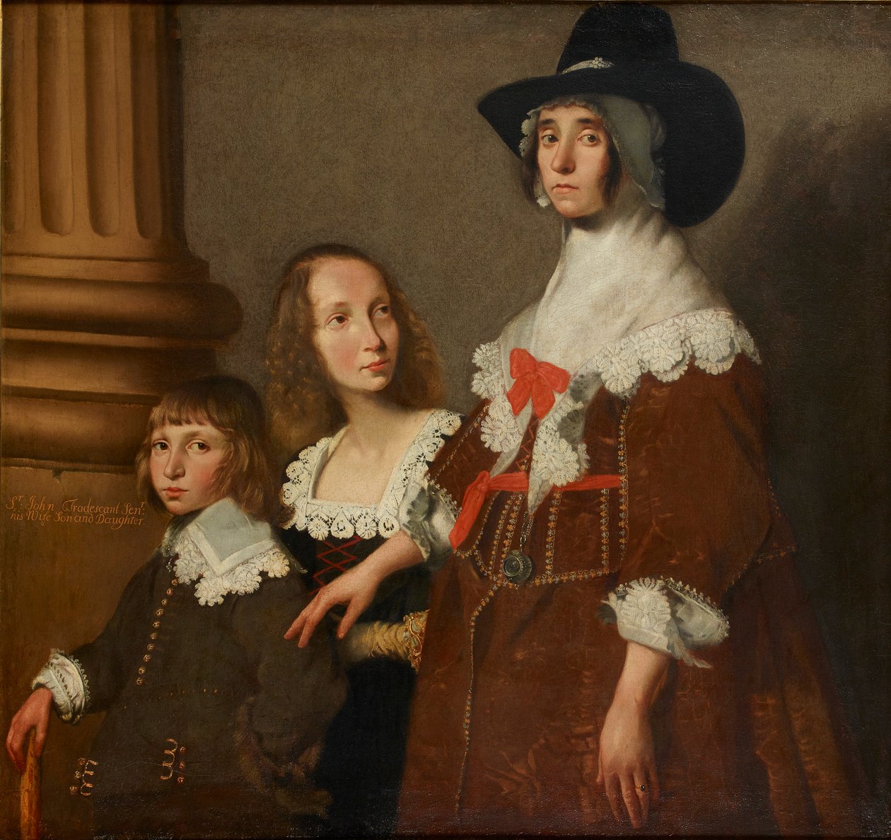 Hester Tradescant og hennes stebarn, John og Frances, c1644 av Unbekannt