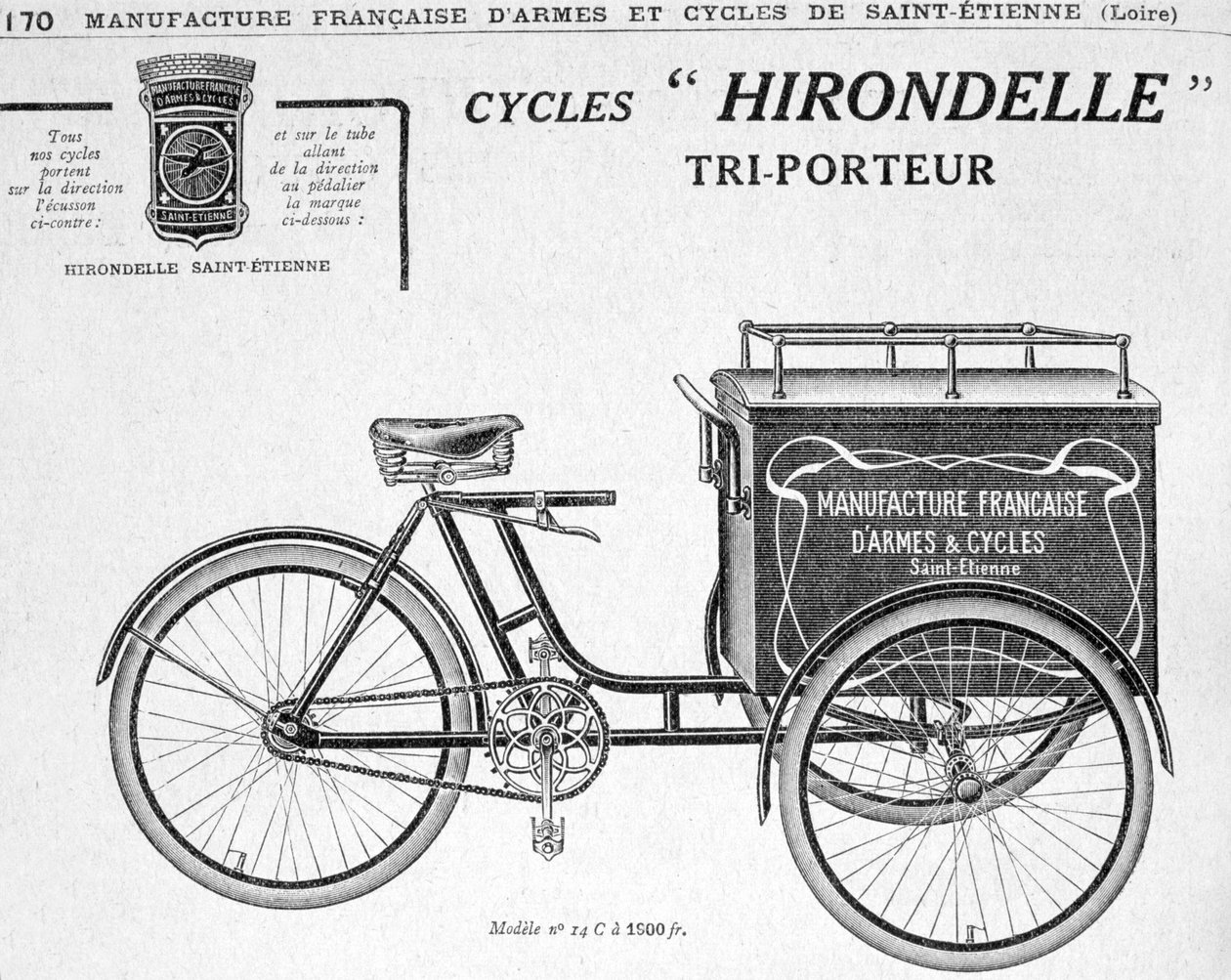 Hirondelle Saint Etienne levering trehjulssykkel annonse, 20. århundre av Unbekannt