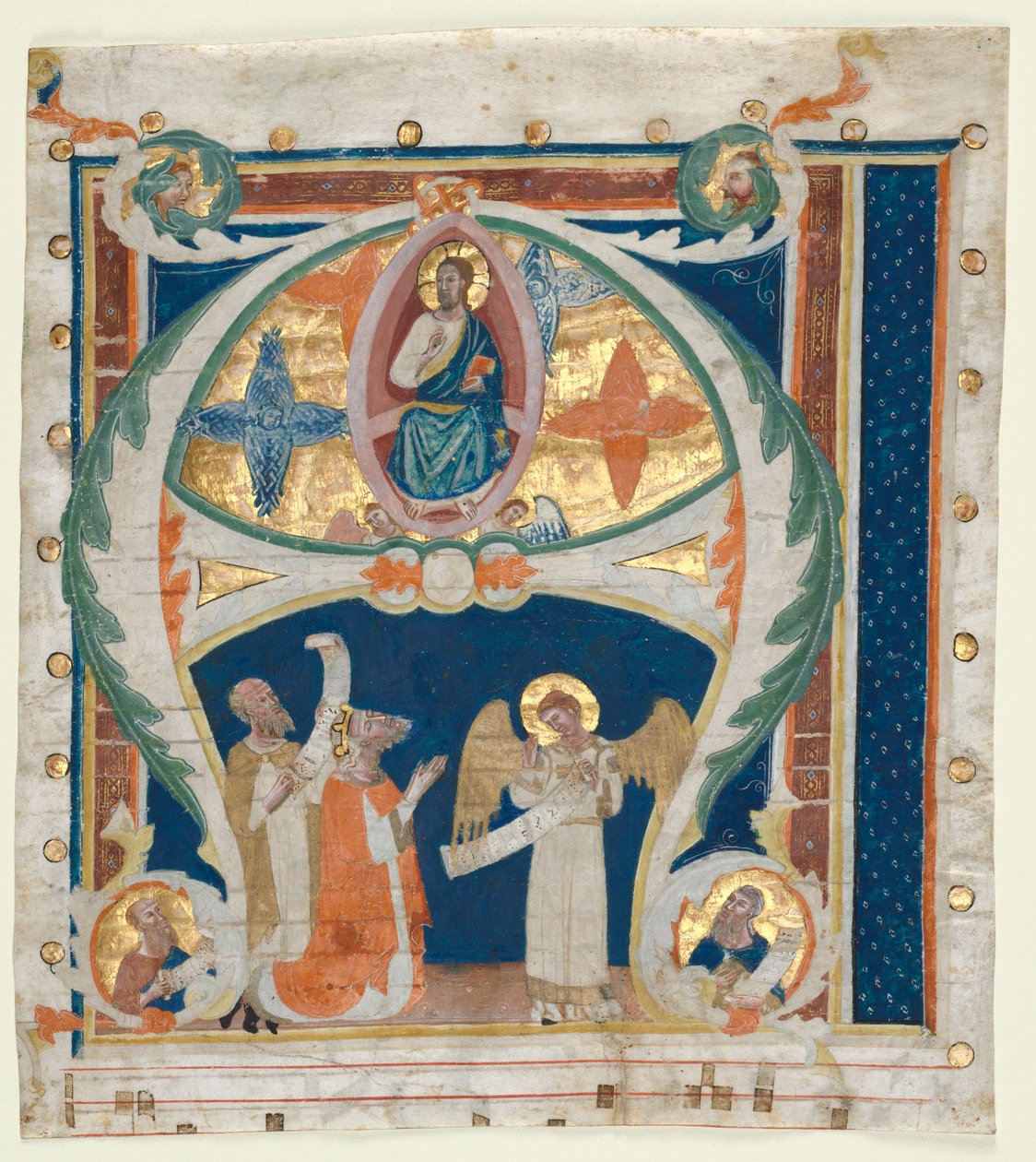 Historikert innledning A utskåret fra en gradual: Kristus i majestet med kong David..., ca. 1300-1340. av Unbekannt