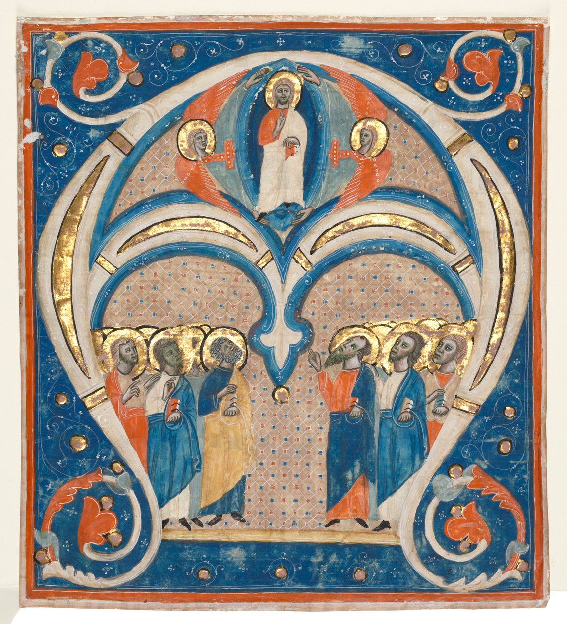 Historikert innledning A utskåret fra en responsorial: Kristus i majestet med hellige, ca. 1280-1300. av Unbekannt