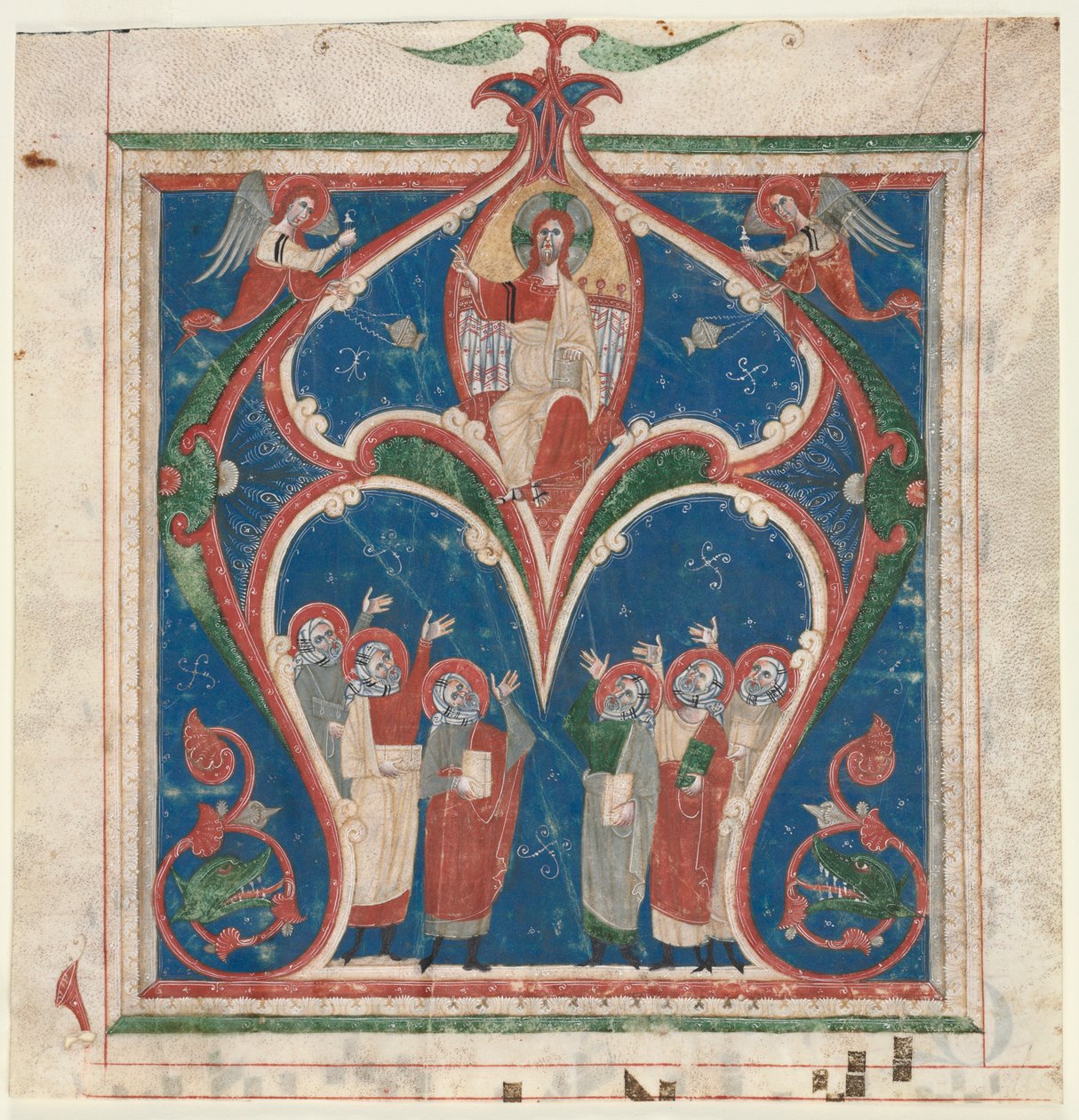 Historikert initial A utskåret fra et antifonarium: Kristus i majestet med profeter, ca. 1280-1300. av Unbekannt