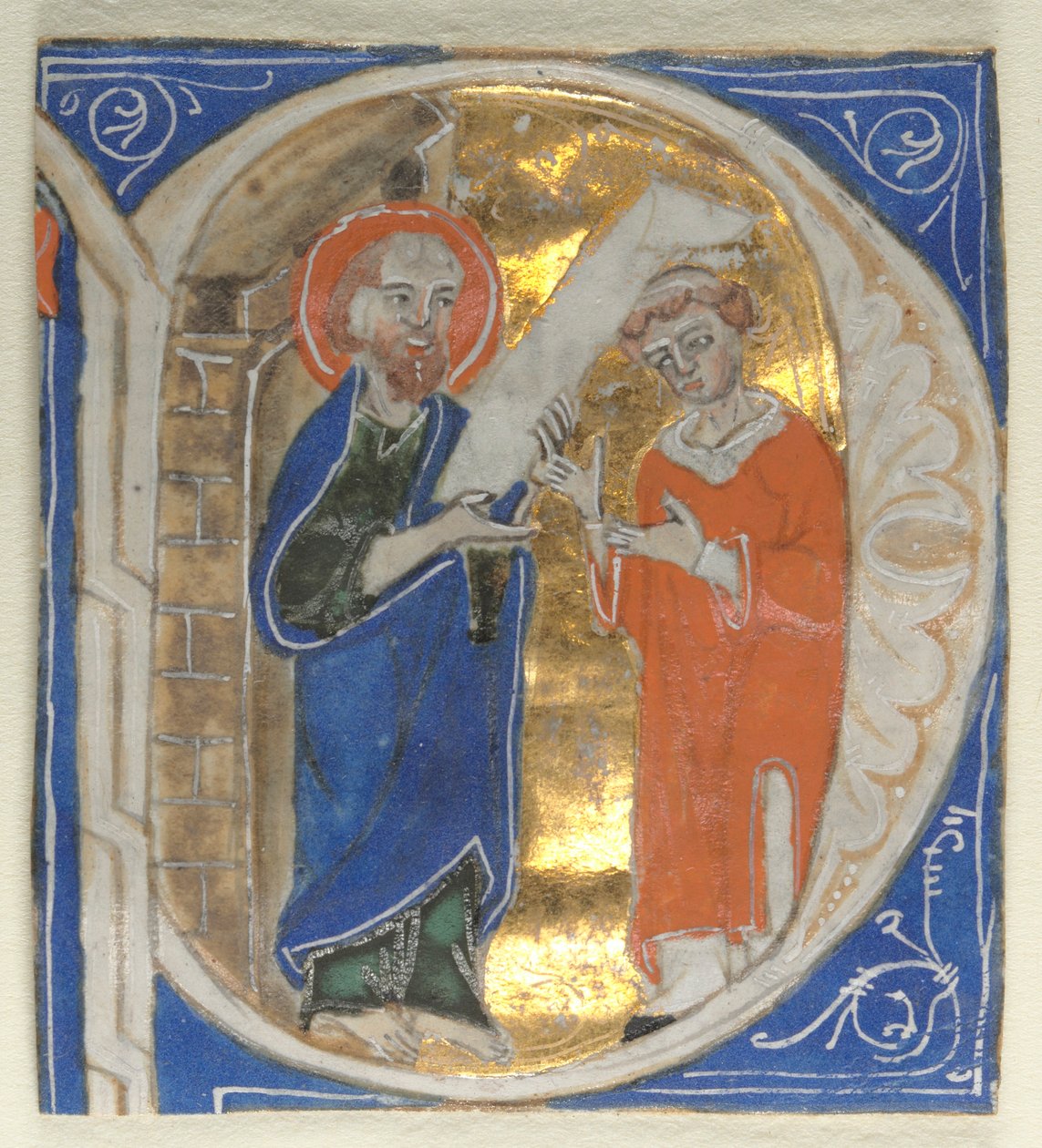 Historiert innledende utskåret fra en bibel: St. Paul and a Cleric, 1200-tallet. av Unbekannt