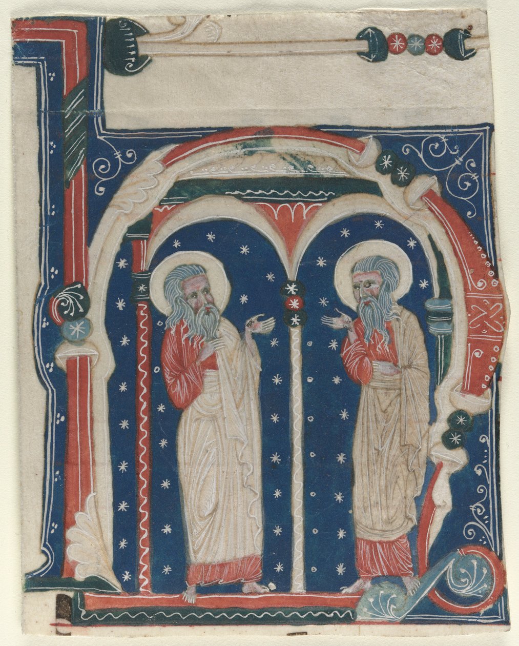 Historikert initial H Utskåret fra et antifonarium: SS. Eremitten Paul og Anthony, c1200-1230. av Unbekannt