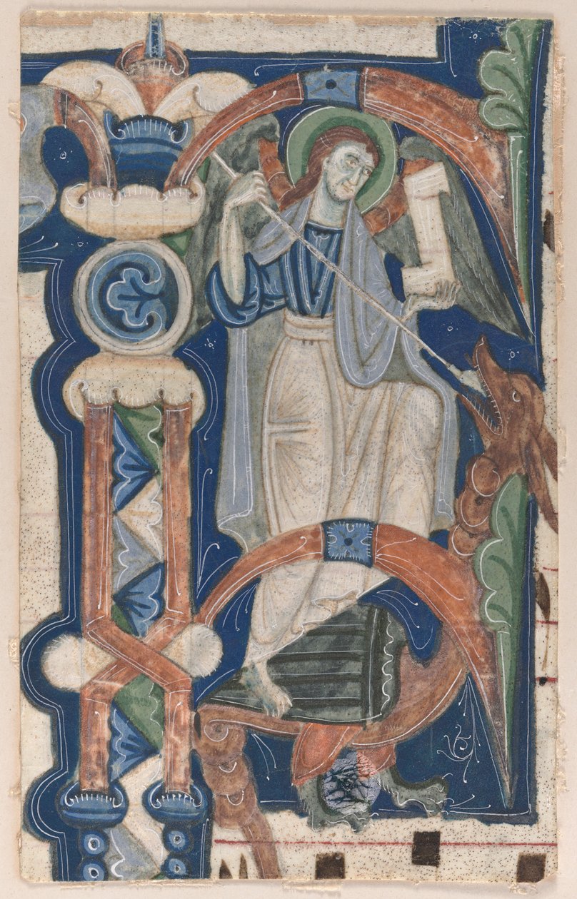 Historiert innledende P Utklippet fra en korbok: St. Michael and the Dragon, tidlig på 1200-tallet. av Unbekannt