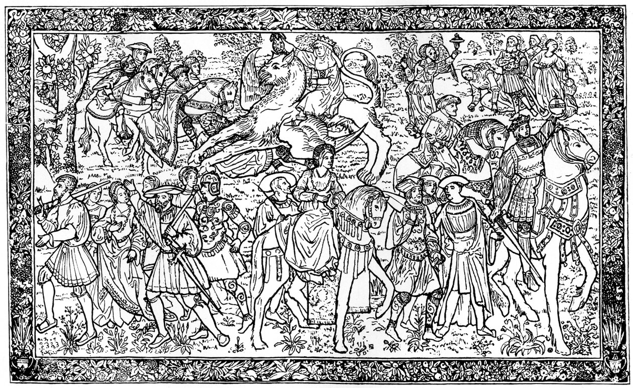 Historiske og allegoriske figurer, billedvev ved Hampton Court Palace, Richmond, London, 1930 av Unbekannt