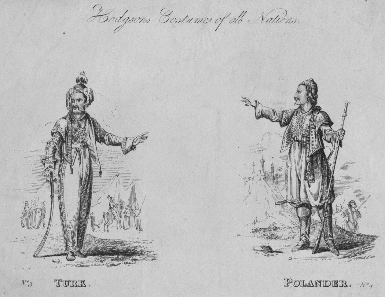 Hodgsons kostymer for alle nasjoner: nr. 3 - Turk, nr. 4 - Polen, c1822. av Unbekannt