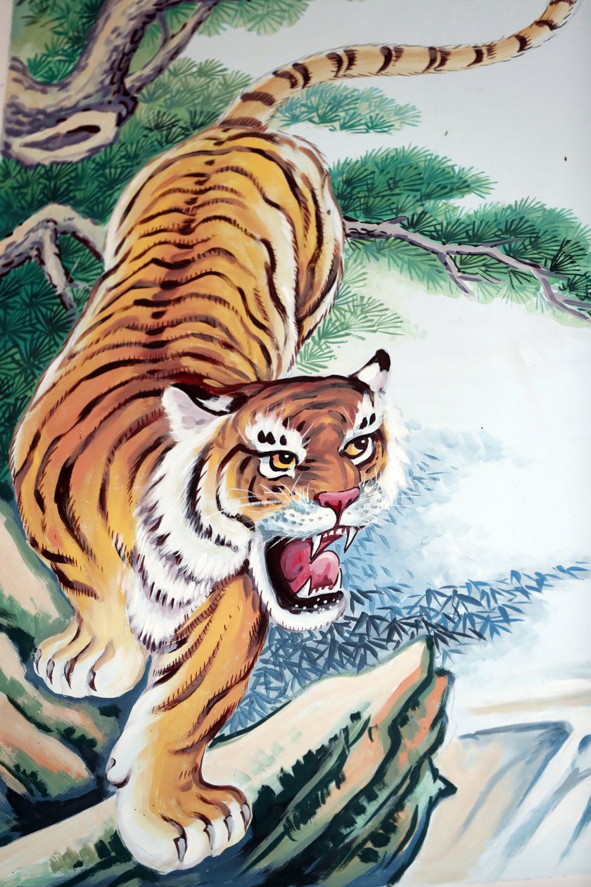 Hoi Tuong Te Nguoi Hoa buddist kinesisk tempel. Tiger maleri. Phu Quoc. Vietnam. av Unbekannt