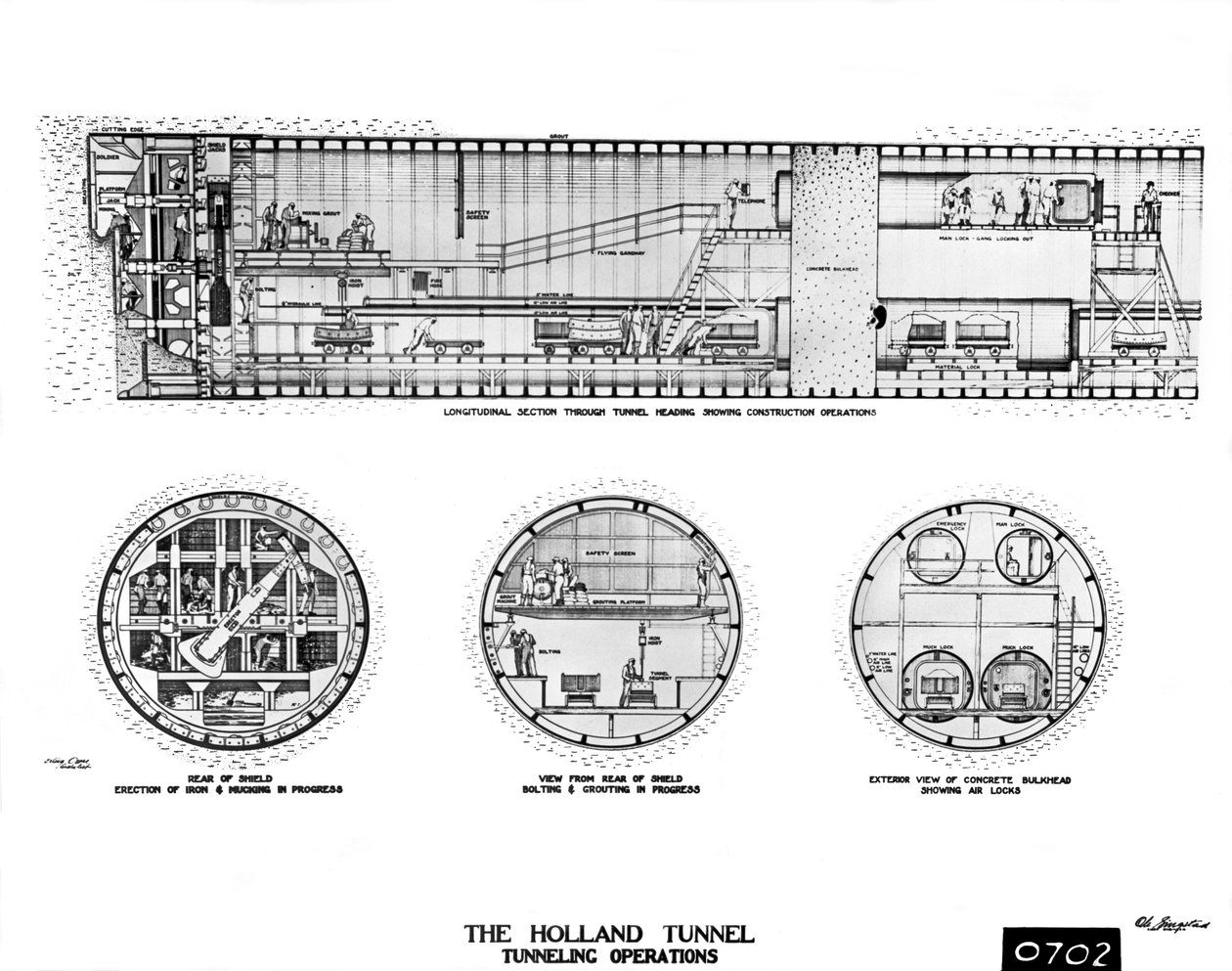 Holland Tunnel Construction (s/hvitt bilde) av Unbekannt