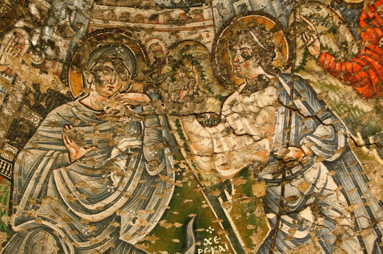 Holy Virgin and Saint John Kame koptisk kloster: freskomaleri fra 900-tallet: Bebudelsen Egypt av Unbekannt