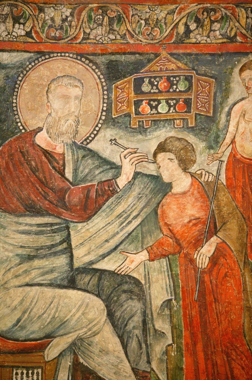 Holy Virgin and Saint John Kame koptisk kloster: Helbredende helgen som helbreder en blind jente Egypt av Unbekannt