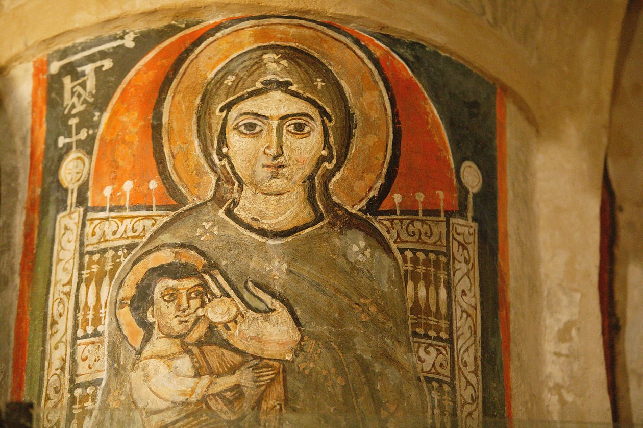 Holy Virgin og Saint John Kame koptiske kloster Mary som ammer Jesus Egypt av Unbekannt