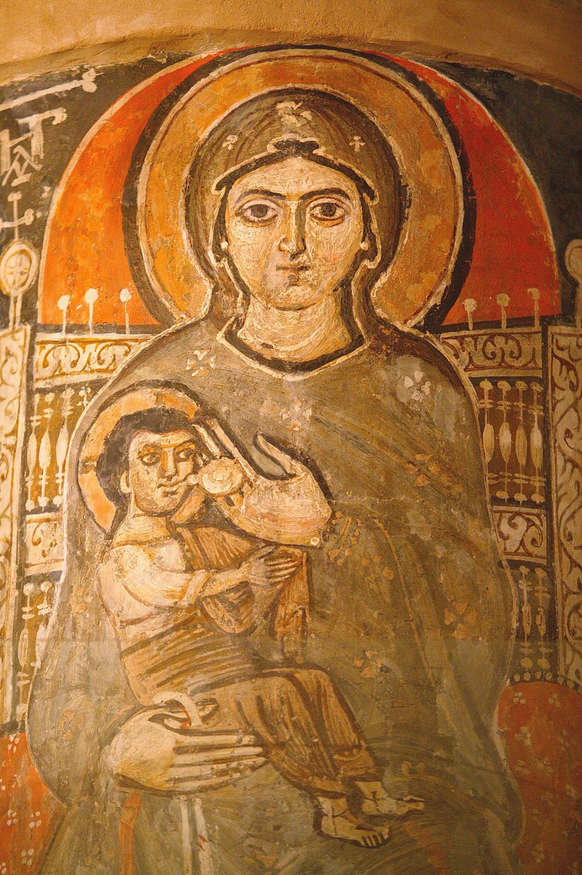 Holy Virgin og Saint John Kame koptisk klosterfreskomaleri: Maria som ammer Jesus Egypt av Unbekannt