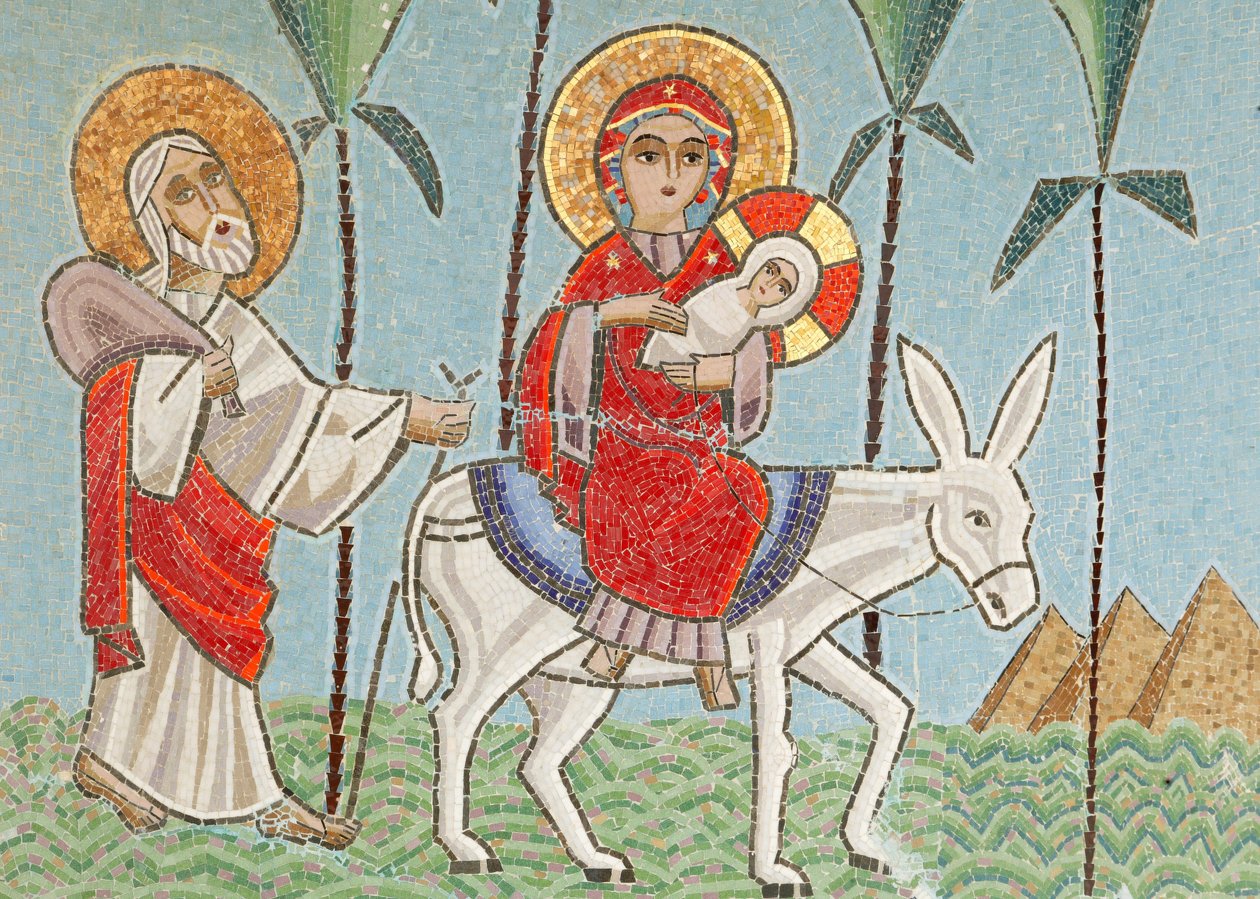 Holy Virgin og Saint John Kame koptisk klosterikon: Den hellige familie, Egypt av Unbekannt