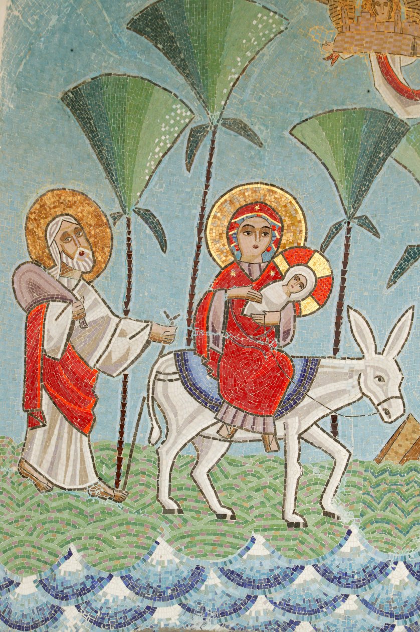 Holy Virgin og Saint John Kame koptisk klosterikon Den hellige familien Egypt - Det syriske klosteret av Unbekannt