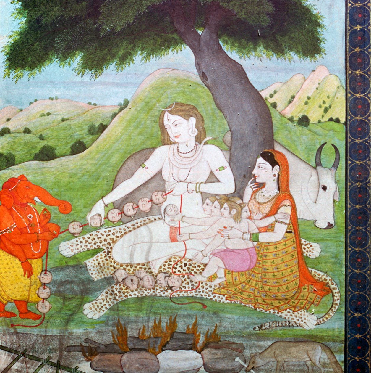 Hellig familie på Burning Ground, som viser Siva, Parvati og Ghanesh, 1800-tallet av Unbekannt