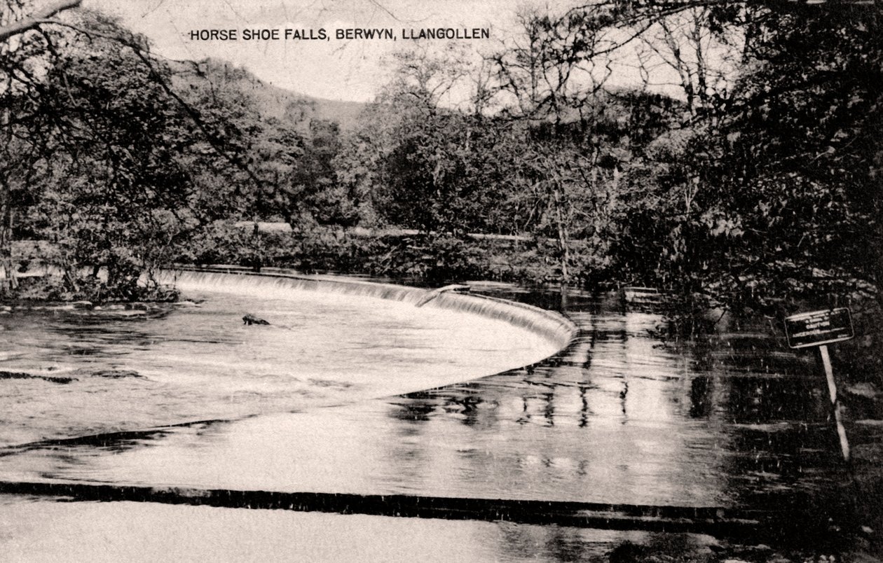Horseshoe Falls ved elven Dee, nær Llangollen, Wales, tidlig på 1900-tallet av Unbekannt