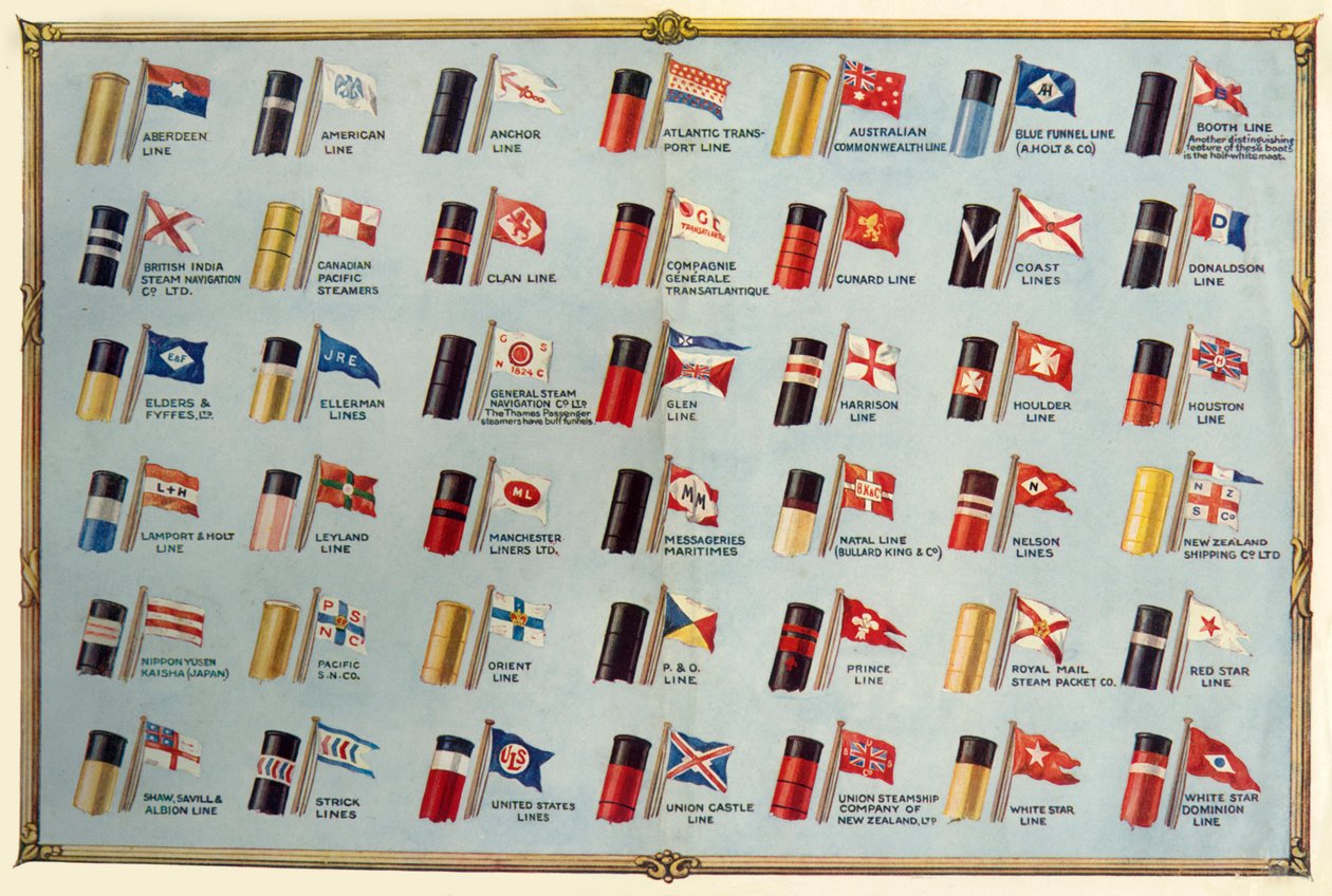 House Flags and Funnels of Passenger Steamship Lines, c1930. av Unbekannt