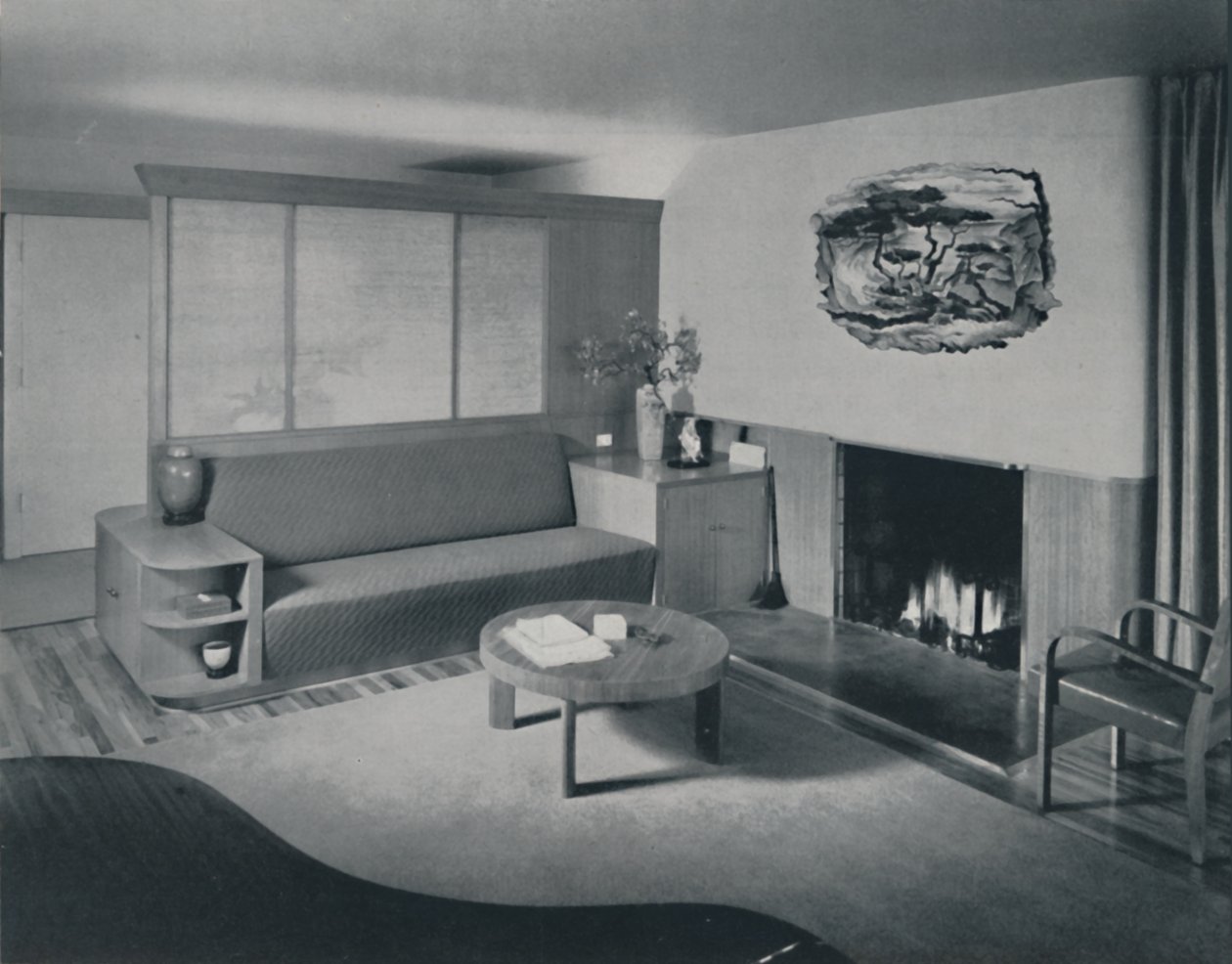 Hus i Pomona, California - stuen fra den andre siden av skilleveggen, 1942 av Unbekannt
