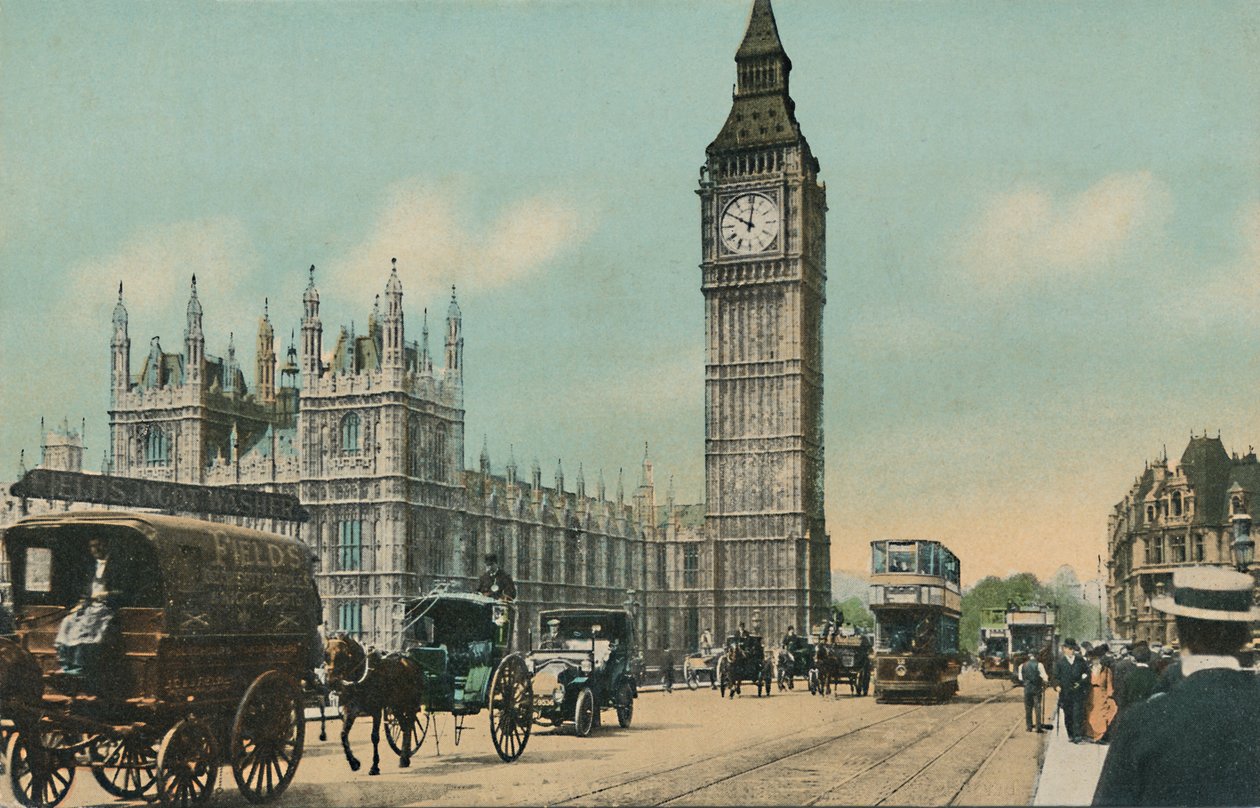 Houses of Parliament og Westminster Bridge, London, ca. 1900-tallet. av Unbekannt