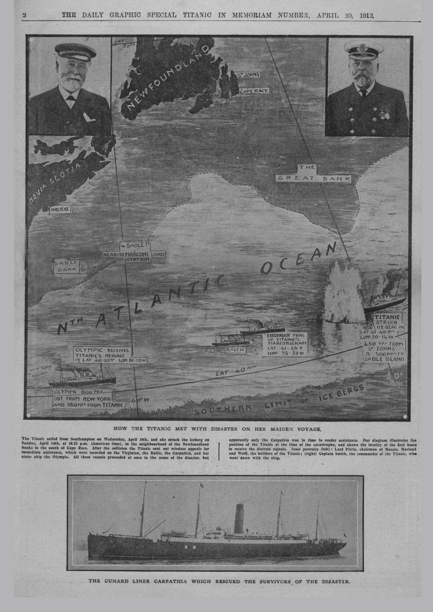 Hvordan Titanic møtte katastrofe..., og Cunard-fartøyet Carpathia..., 20. april 1912. av Unbekannt
