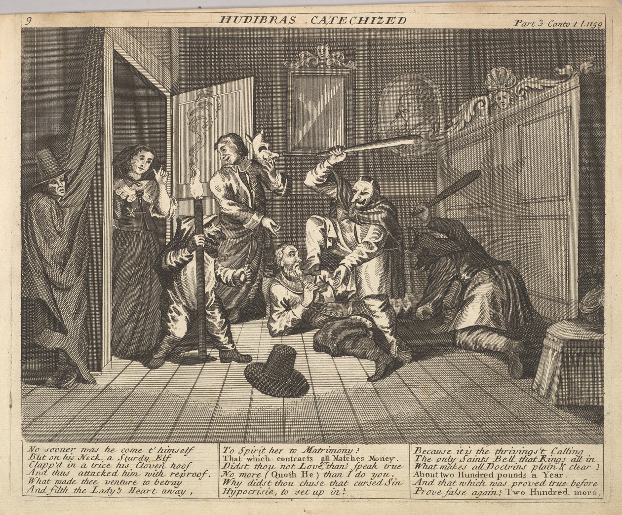 Hudibras katekisert plate 9: Illustrasjoner til Samuel Butlers Hudibras, 1725-30. av Unbekannt