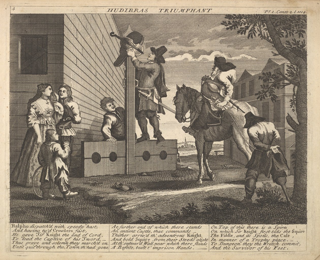 Hudibras Triumphant Plate 4: Illustrasjoner til Samuel Butlers Hudibras, 1725-30. av Unbekannt