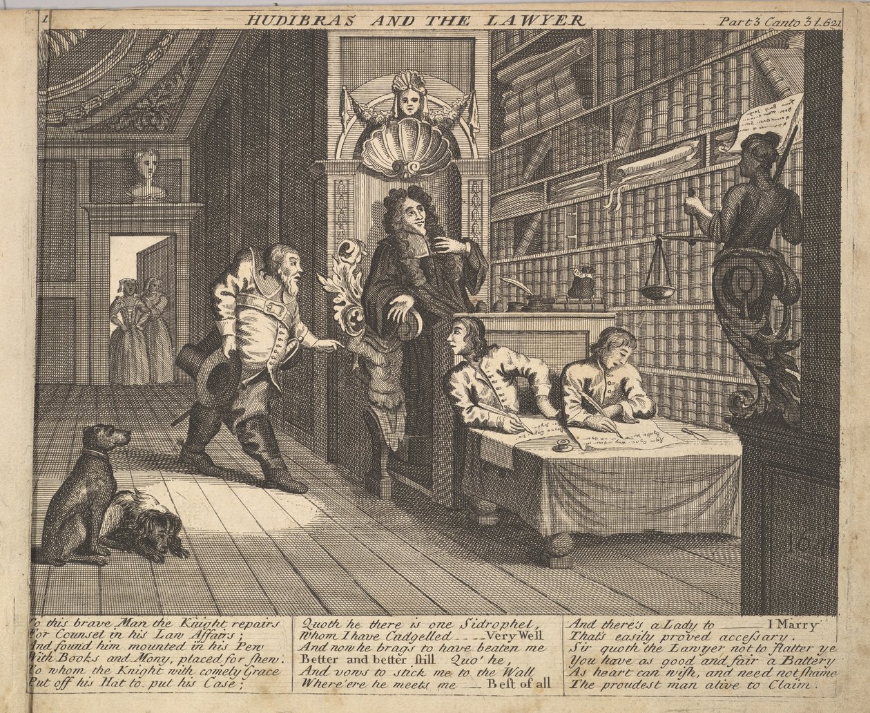 Hudibras and the Lawyer Plate 12: Illustrasjoner til Samuel Butlers Hudibras, 1725-30. av Unbekannt