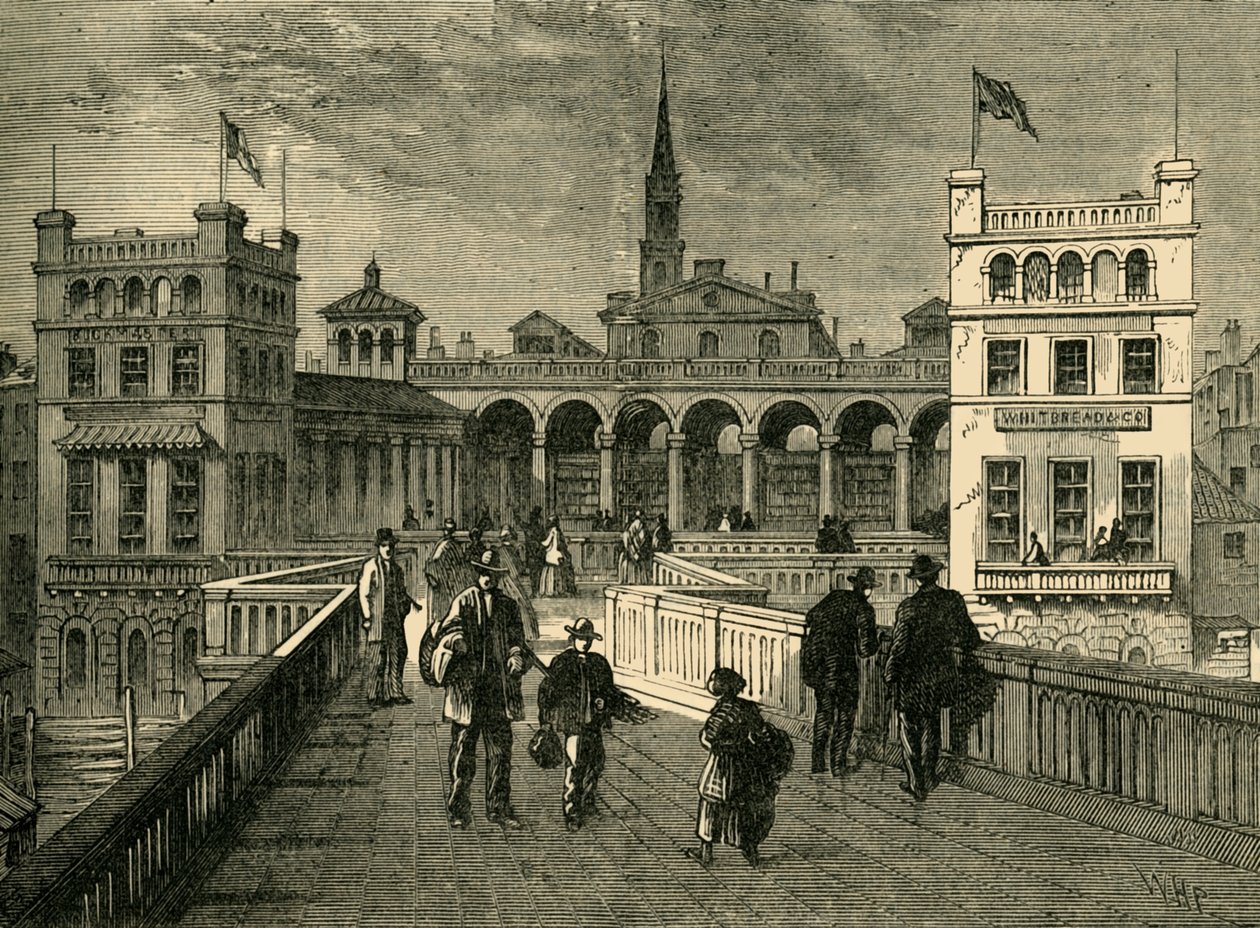 Hungerford Market, fra broen, i 1850, 1881. av Unbekannt